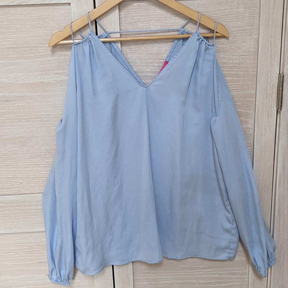 Blue Cold Shoulder Blouse